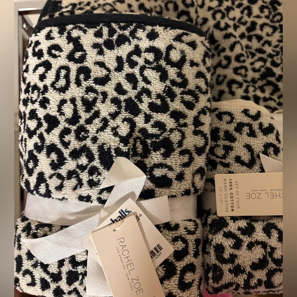Rachel Zoe Black & White Leopard Print Towel Set